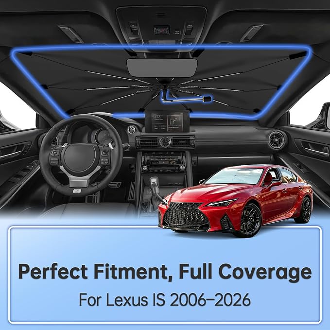 Windshield Sun Shade Umbrella for Lexus is 2006–2026 Front Window | Double Layer Foldable Car Sunshadefor is,UV Protection Sun Blocker & Heat Shield - Image 2