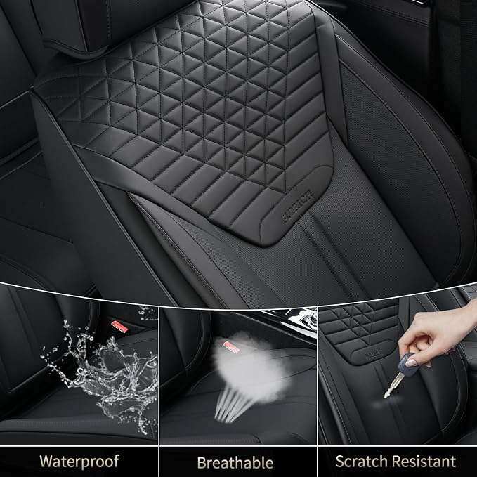Car Seat Covers for Front Seats, Universal Seat Cushion 2 Seats, Car Seat Protector Waterproof, Premium Leather Automotive Seat Covers for Most Cars, Sedans, SUVs, and Trucks-Black - Image 3