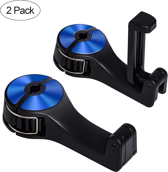 Amooca Car Seat Hooks for Purses and Bags with Phone Holder, Universal Car Headrest Storage Organizer Hanger Hook with Lock, 360° Rotation Headrest Hooks, 2 in 1 Car Headrest Hooks, 2 Pack, Blue - Image 8