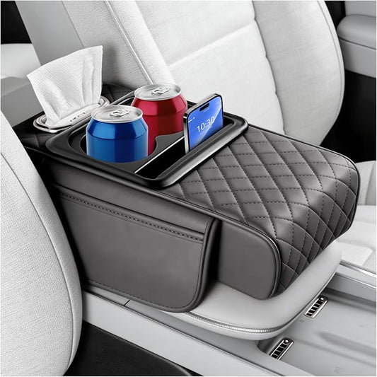 5-in-1 Car Center Console Cover,Leather Car Armrest Cover with Cars Tissue Holders/Cup Holder/Phone Holder/Storage Pocket,Thickened Cars Armrest Storage Box (Gray) by Unknown