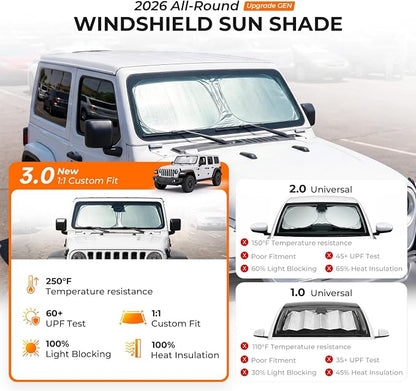 [2026 Upgraded] DooGooCoo Windshield Sun Shade for Jeep Wrangler & Gladiator 2011-2025 2026[Cooling Ice-Crystal, 100% Sun Block] Jeep Windshield Sun Shade for Wrangler Sunshade & Gladiator Sunshade. - Image 2