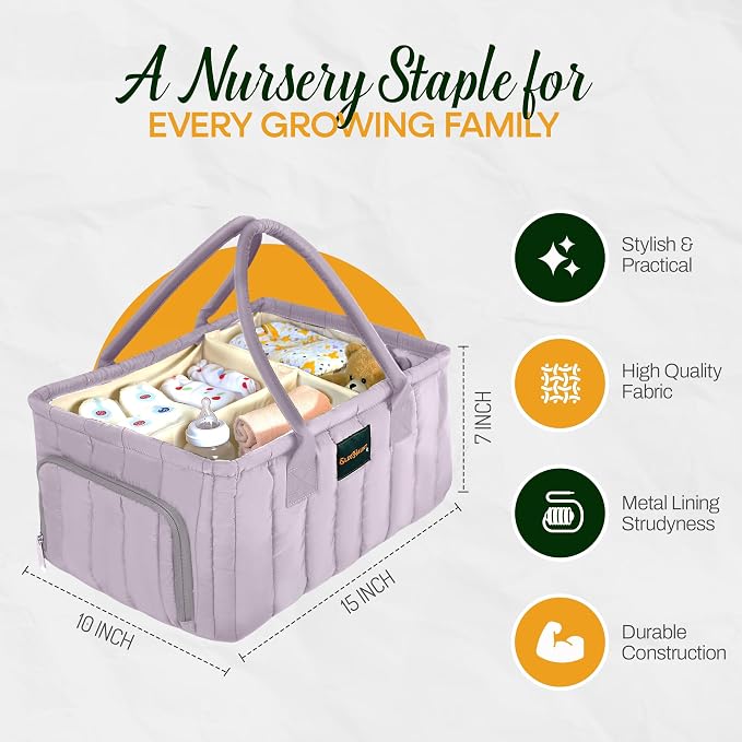 Baby Diaper Caddy Basket Organizer-Sturdy, Breathable & Washable - Stylish Storage, Portable, Car Caddy Organizer, Nursery, Baby Gift Registry Newborn Essentials (Lilac) - Image 7