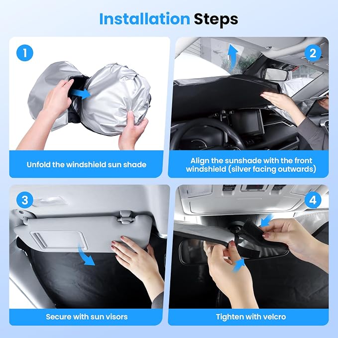 Canvcle Windshield Sun Shade for Hyun-dai Ioniq 5 Accessories 2022-2025 2026 Upgraded Double-Layer Front Window Sunshade Cover Sun Visor Protector Foldable Block UV Rays Keep Vehicle Cool - Image 6