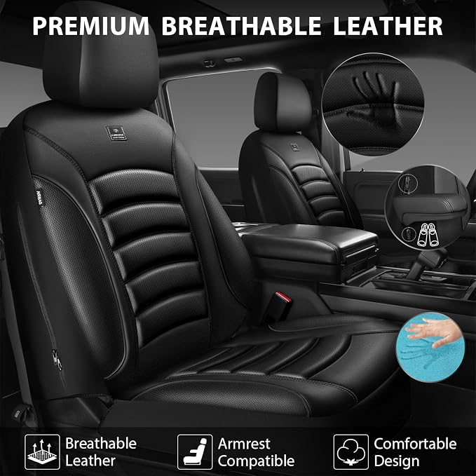 CAR PASS 3D Foam PU Leather Car Seat Covers, Universal Seat Covers Full Sets for Trucks SUV Sedan Automotive Seat Covers Armrest Airbag Compatible Waterproof Comfortable Faux Nappa Leather Pure Black - Image 8