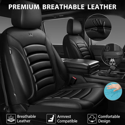 CAR PASS 3D Foam PU Leather Car Seat Covers, Universal Seat Covers Front 2 for Trucks SUV Sedan Automotive Seat Covers Armrest Airbag Compatible Waterproof Comfortable Faux Nappa Leather All Black - Image 7