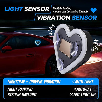 Car Window Wireless LED Ambient Light Solar Powered Love Heart Shaped Neon Lamp for Night Driving Interior Decor Accessories Romantic Gift for Women Girl Couples-Ice Blue - Image 4
