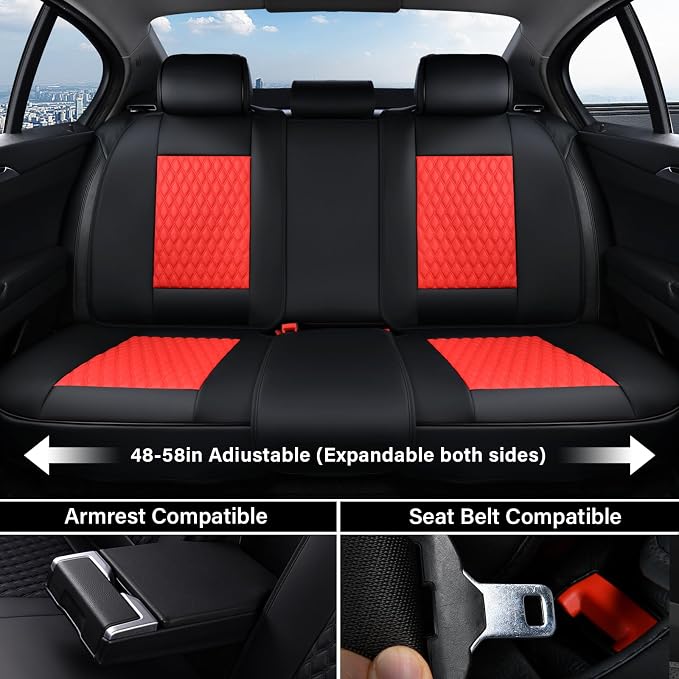 Coverado Car Seat Covers Full Set, 5 Seat Leather Seat Covers for Cars, Car Seat Protector with Lumbar Support, Waterproof Seat Covers Universal Fit for Most Cars SUV Trucks (Red&Black) - Image 5