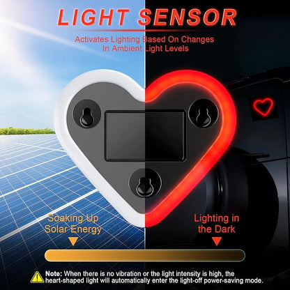 iFunyLED Heart-Shaped Solar Powered Car LED Interior Ambient Light, Wireless Lamp with 5 Lighting Modes, Dual Charging & Dual Sensor Design, Cute Car Accessories Gift for Women, Pack of 1 (Red) - Image 3