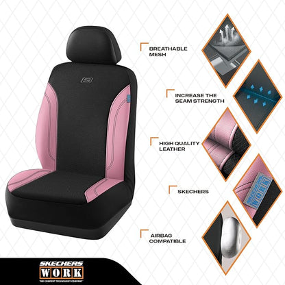 Skechers Work Seat Covers, Leather Seat Covers 5-Times Stronger Built-in Webbing, Oxford Fabric Front Seat Cover, Airbag Compatible, Automotive Comfort for Cars, Trucks, SUVs,Pink - Image 3