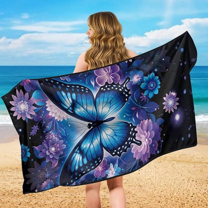 Blue Butterfly Flower Towel Seat Covers for Cars Front Seat Only Sweat Auto Interior Seat Protector Butterfly Print Car Seat Cover Towel for Yoga Mat Universal Automotive Seat Cushion Pads - Image 5