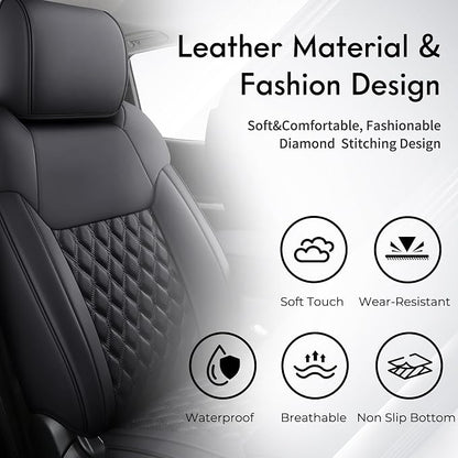Huidasource Tacoma Car Seat Covers, Nappa Leather Truck Seat Cushion Cover Fit for Toyota Tacoma 4th Gen 2024-2026 Double/Crew Cab SR, SR5, Limited, TRD Sport/Off-Road,Trailhunter (Full Set/Black) - Image 8