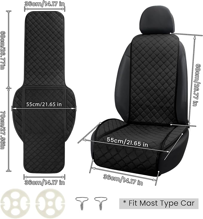 surpassme Comfortable Car Seat Covers Universal Front Seat Covers for Car Accessories, Padded Car Interior Covers for Automotive, SUV, Truck, and Van(Black) - Image 2