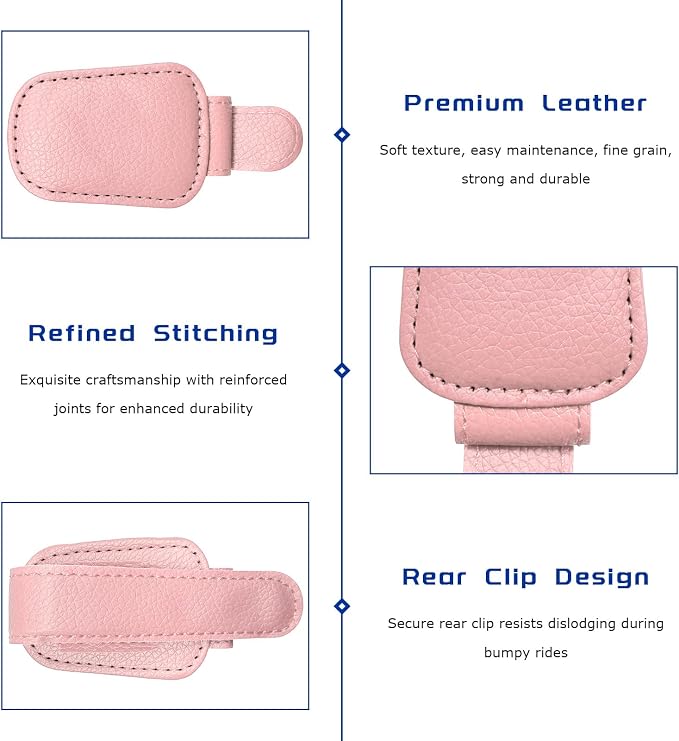 2 PCS Sunglass Holder for Car, Magnetic Leather Glasses Holder Auto Ticket Card Clip, Sun Visor Eyeglass Hanger Interior Accessories for Sedan Truck SUV, Car Accessories (Pink) - Image 3