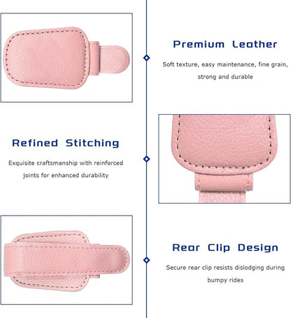 Sunglass Holder for Car, Magnetic Leather Glasses Holder Auto Ticket Card Clip, Sun Visor Eyeglass Hanger Interior Accessories for Sedan Truck SUV, Car Accessories (Pink) - Image 3