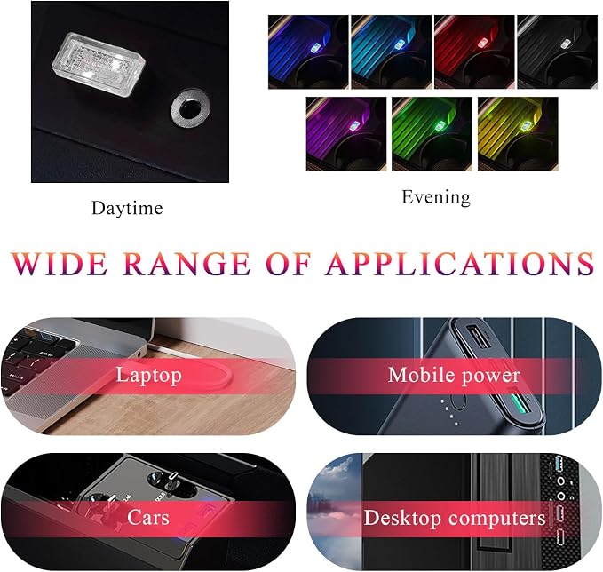 Yourkar 4 PCS USB LED Car Interior Atmosphere Lamp, Plug-in USB Interface Trunk Ambient Lighting Kit, Night Led Decoration Mini USB Light, Universal Interior Car Accessories (Green) - Image 5