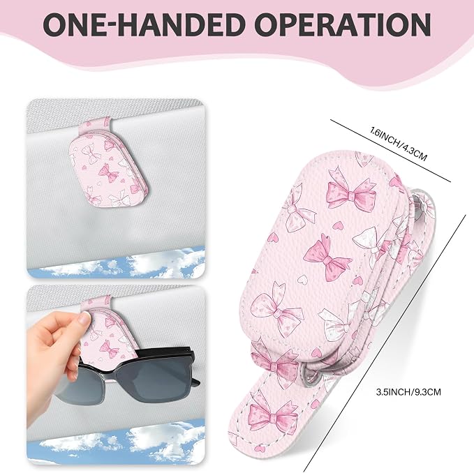 2 Pack Magnetic Leather Sunglass Holder, Universal Magnetic Car Eyeglass Hanger Clip for Different Size Eyeglasses, Car Visor Accessories (Bow) - Image 6
