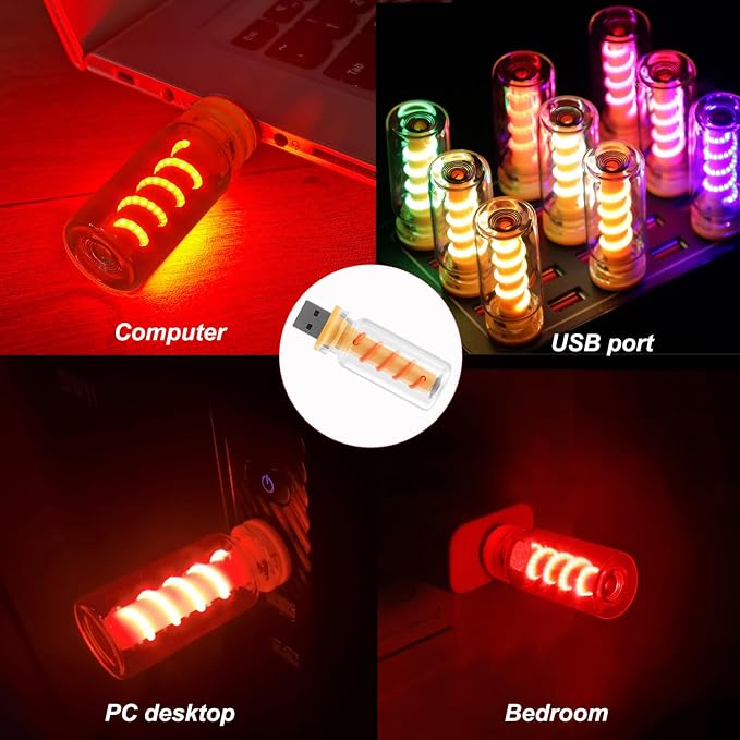 2PCS USB Light for Car, Touch Dimmable Car Interior Ambient Lights | USB Plug-in Mini Night Light for Cars, Retro Glass Bottle Lamp for Bedrooms, Camping, Hallway, Holiday Decoration (Red) - Image 4