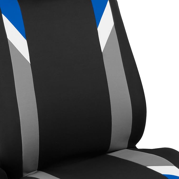 FH Group Premium Modernistic Flat Cloth Car Seat Covers – Universal Fit, Washable Seat Covers for SUV Sedan Van, Blue, Full Set - Image 3