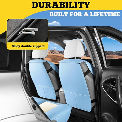 Front Car Seat Covers, Faux Nappa Leather for Sedan SUV, 2 Seats | Waterproof, Breathable and Airbag Compatible, Helps Reduce Slipping, White-Light blue - Image 4