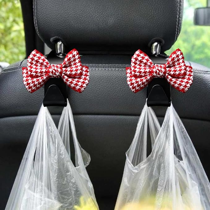 Mandark 2PCS Bow Car Headrest Hooks for Bags, Red/Small | PVC construction, clip-on installation keeps items off the floor, fits most cars, SUVs, and trucks, car interior accessories - Image 4