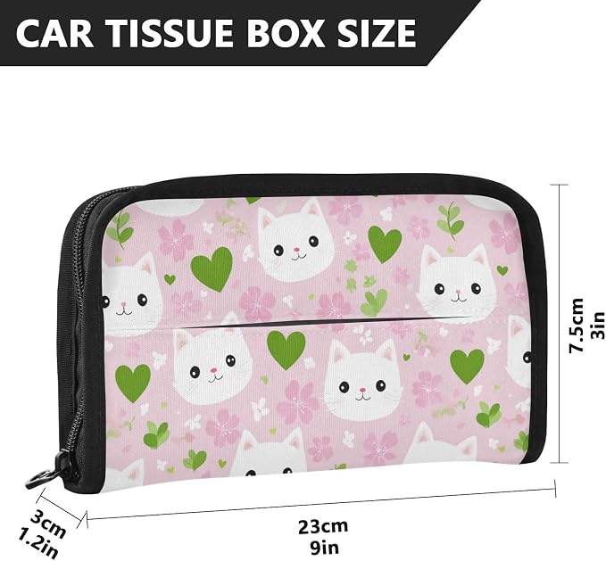 Car Tissue Holder Car Napkin Holder Car Tissue Box Dispenser Storage Case Sun Visor Mask Holder with Adjustable Straps Reusable Refillable Pink Cute Sakura Cat Faces Hearts - Image 4