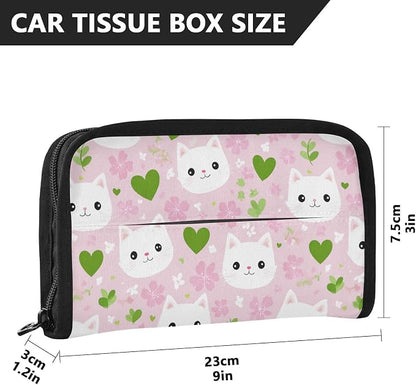 Car Tissue Holder Car Napkin Holder Car Tissue Box Dispenser Storage Case Sun Visor Mask Holder with Adjustable Straps Reusable Refillable Pink Cute Sakura Cat Faces Hearts - Image 4