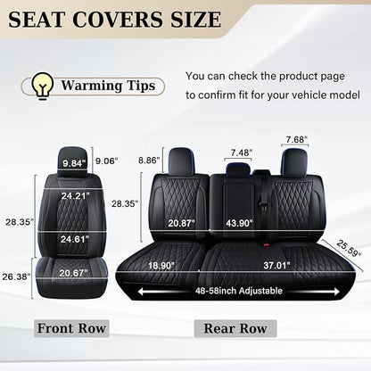 Coverado Leather Rear Seat Covers Fit for Ford F150 F250 F350 F450, Waterproof Ford Truck Rear Seat Covers Fit for 2015-2026 F150 & 2017-2026 F250 F350 F450 (Blueline) - Image 5