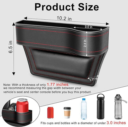 Car Seat Gap Filler Organizer, 2 Pack Car Console Organizer with Cup Holder | Premium Leather, Anti-Drop, Car Organizer Front Seat with 2 Seat Hooks, Auto Console Side Storage Box For Drink, Phones, Keys - Image 4