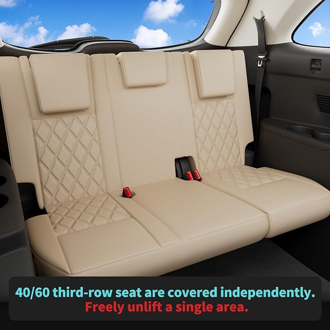 Custom Seat Covers for Toyota Highlander 2014-2019 8 Seats Beige | faux leather, 2nd row 40/60 split bench, waterproof, breathable, airbag compatible, stain resistant, easy install - Image 5
