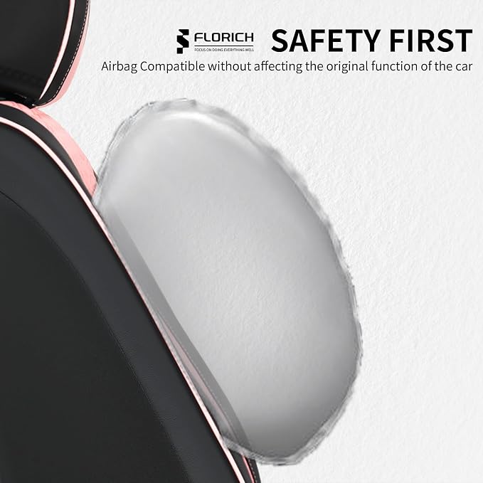 FLORICH Leather Cars Seat Covers Full Set Pink Car Seat Covers Front and Rear Seat Covers for Car Waterproof Vehicle Seat Interior Cover Universal Fit for Most Car Truck SUV, Black&Pink - Image 9