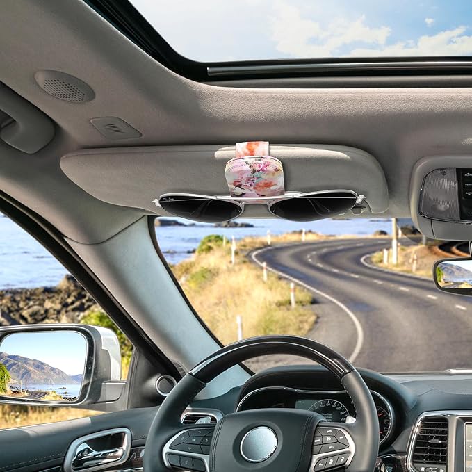 Sunglasses Holder for Car Visor, Magnetic Leather Car Sunglass Holder, Car Sun Visor Glasses Hanger Clip, Car Interior Accessories for Women Men, Fits All Size Eyeglasses - Image 7