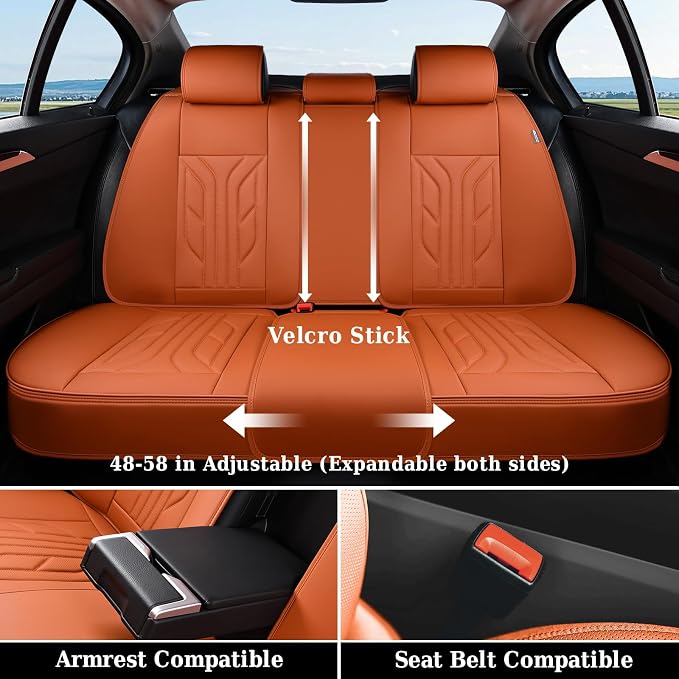 Coverado Car Seat Covers Full Set, Automotive Seat Covers Car Seat Protector Car Seat Cushion, Waterproof Leather Seat Covers for Cars, Universal Fit for Most Sedans SUV Pick-up Truck(Orange) - Image 4