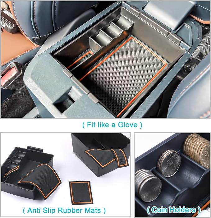 CDEFG for 2022-2026 Ford Maverick Center Console Organizer Tray Accessories | 2022-2026 Maverick Armrest Trays Storage Box Coin Holder 2022-2025 2026 Maverick Truck Accessories, 2-Pack (Orange Trim) - Image 4