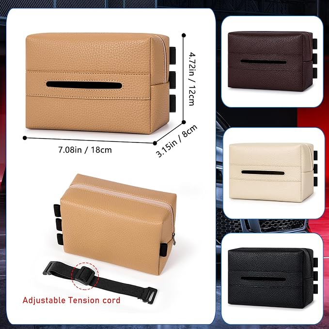Car Tissue Holder, Standard Tissue Holder for Pu Leather Car Napkin Holder, Backseat Extra Large Tissue Organization Fit for 120-230 Tissues per Box 7.08'' x 4.72'' x 3.15'' (Black1) - Image 2