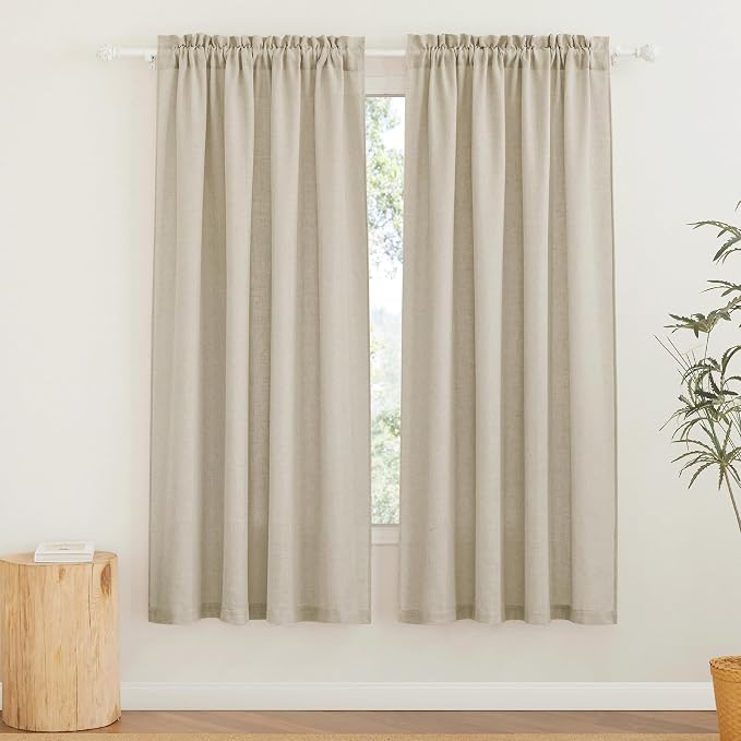 RYB HOME Semi Sheer Curtains 72 inches Long for Bedroom | Linen Textured Sheer, Light Filtering, Privacy Semi transparent, Rod Pocket Drapes, Beige, W52 x L72, 2 Pcs by RYBHOME