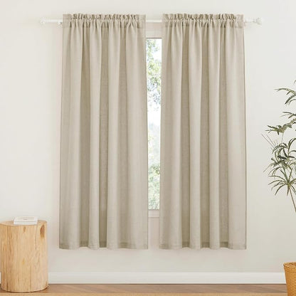 RYB HOME Linen Semi Sheer Curtains for Living Room, Light Filtering Half Privacy Window Curtains & Drapes for Bedroom, 2 Panels, Beige, 34" W x 72" L by RYBHOME