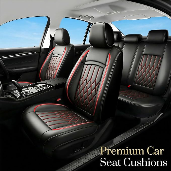 Fit for Prius Car Seat Covers Compatible with Toyota Prius 2001-2026 - Waterproof Breathable Leather Automotive Seat Cushions Protector,Airbag Compatible,Full Set 5 Seats(Redline) - Image 2