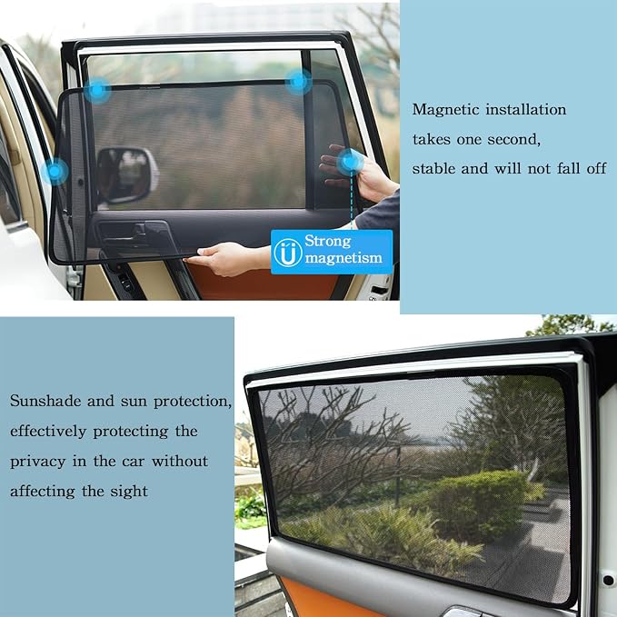 Car Magnetic Sun Protection Curtain 4Pack Fit for Toyota Camry 2007 2008 2009 2010 2011 UV Protection, Insect Screen, Rear Passenger Side Window Visor-Black - Image 4