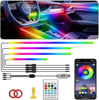 Acrylic Interior Car LED Strip Light with APP Remote Control, 4 in 1 RGB Dreamcolor Neon Flexible Strip Fiber Optic LED Ambient Lighting Kits,RGB Music Lights Sync for Inside car Decorations by Sxlofty