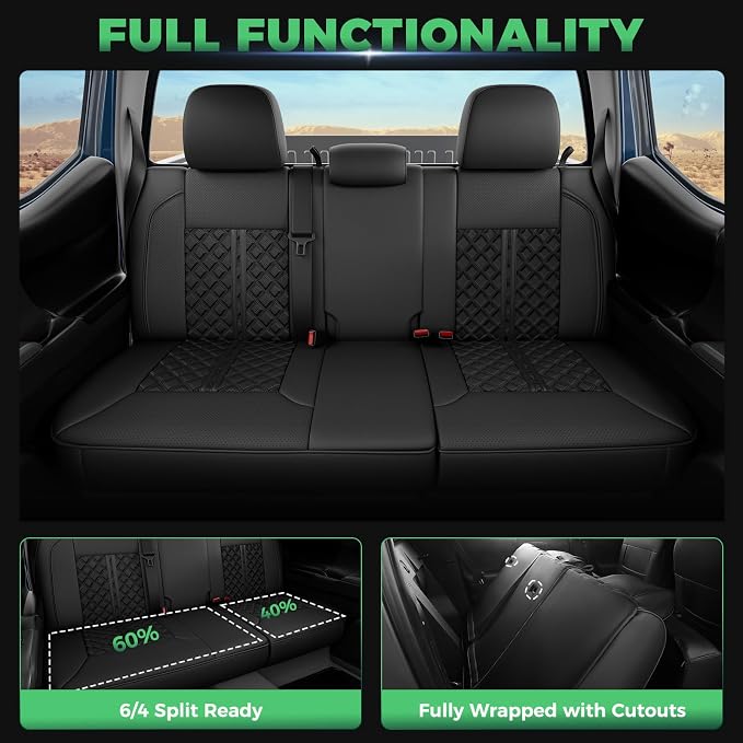RIDEPOSH Custom Leather Seat Covers for Toyota Tacoma Double Cab 2016-2023 | full set, BK, OEM fit, premium waterproof leather, anti-slip, extra pockets, long-term durability, airbag compatible - Image 5