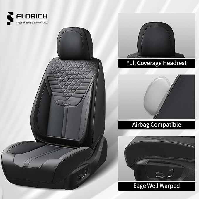 Car Seat Covers for Front Seats, Universal Seat Cushion 2 Seats, Car Seat Protector Waterproof, Premium Leather Automotive Seat Covers for Most Cars, Sedans, SUVs, and Trucks-Black - Image 6