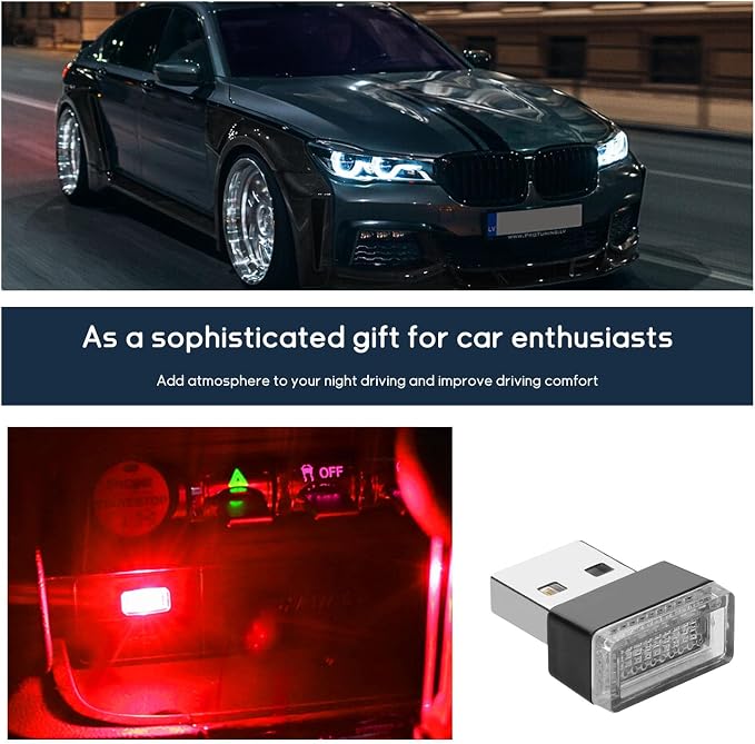 Dickno 4 PCS USB LED Car Interior Atmosphere Lamp, Portable Mini LED Night Light, Plug-in USB Interface Trunk Ambient Lighting Kit, Universal Vehicle Interior Accessories (Blue+Red) - Image 6