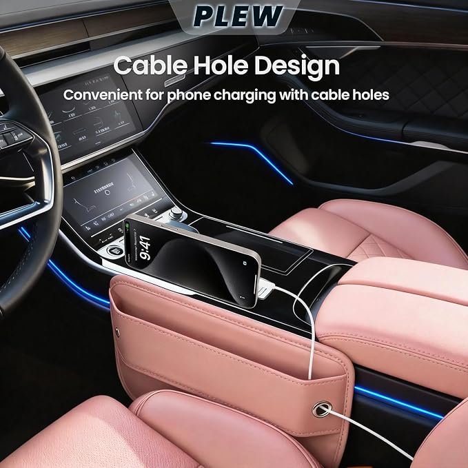 2-Pack Car Seat Gap Filler Organizer - Upgraded Anti-Slip Strap Design - Premium Leather Side Console Pocket - Prevent Phone Falling - Universal Fit Car Essentials for SUV, Truck & Sedan,Pink - Image 9