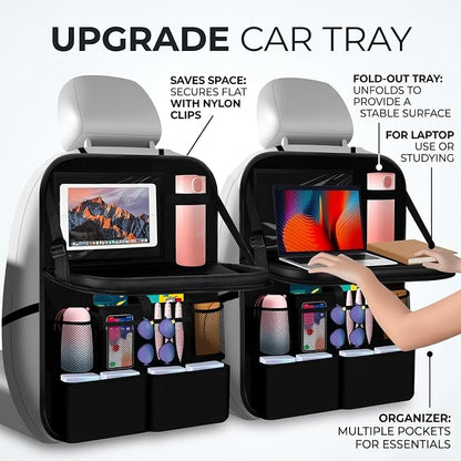 2026 New Backseat Car Organizer,Multifunctional Back Seat Car Organizer with Foldable Table Trays,Hanging Cars Seats Backs Organizers as Kick Mats Back Seat Protector - Image 4