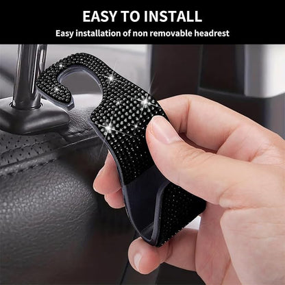 4PCS Bling Car Seat Headrest Hooks, Vehicle Back Seat Purse Handbag Hanging Holder with Crystal Rhinestone, Diamond Storage Organizer Hook,Bling Car Accessories for Women (Black) - Image 4