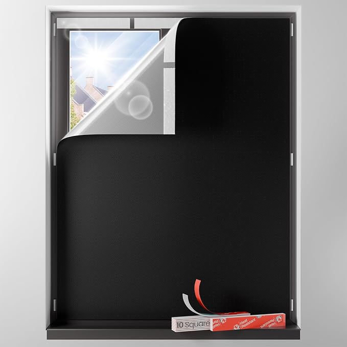 Sumobaby Blackout Curtains for Bedroom Portable 36"x63" Blackout Shades | 100% Black Out Window Cover No Drill with Upgraded Hook&Loop Tapes Thermal Insulated Blinds for Home,Nursery(1 Panel,Black) by Sumobaby