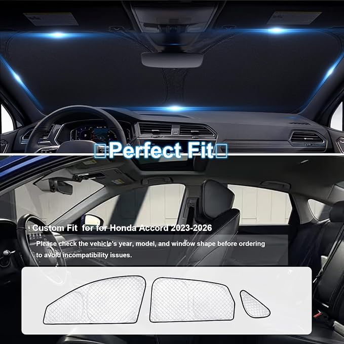 KMF Thicken Sun Shades for Honda Accord 2023-2025 2026 Accessories Full Car Window Covers Sunshade for Windshield Side Rear UV Block and Protect Privacy Blackout for Car Camping Outdoor 8pcs - Image 4