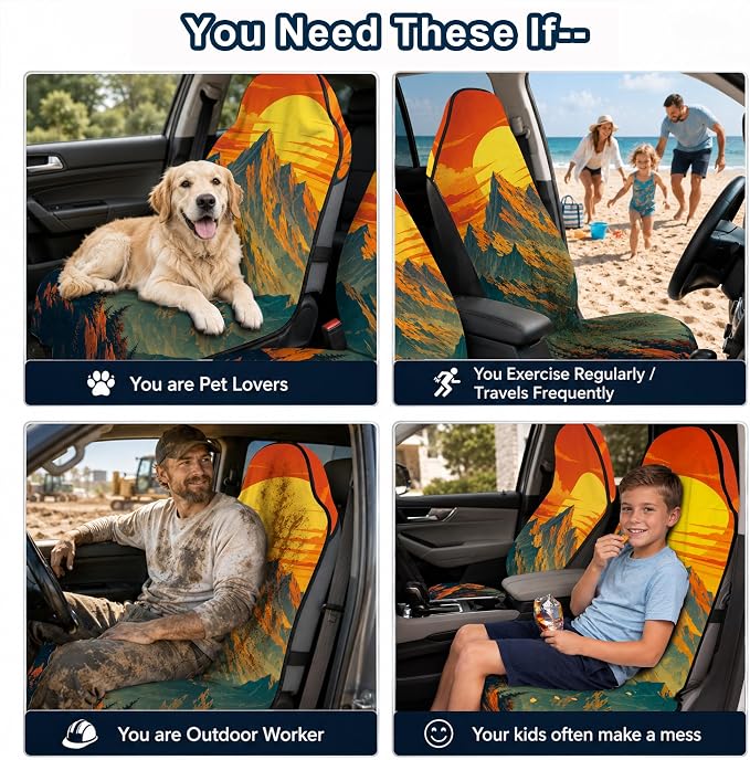 Car Seat Towel Cover 2 Pack for Front Seats, Sweat Absorbent Car Seat Protector with Non-Slip Backing, Waterproof Towel Car Seat Covers for Runners, Gym, Swimming, Beach, Mountain Sunset - Image 9