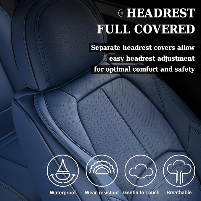 Coverado Seat Covers, Car Seat Covers Front Seats, Premium Nappa Leather Seat Covers for Cars, Waterproof Car Seat Protector with Lumbar Support, Front Seat Covers Universal Fit for Most Cars (Blue) - Image 5