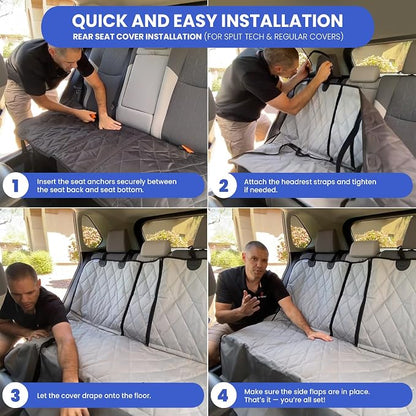 4Knines Heavy-Duty Rear Seat Cover for Dogs - Fitted, Black Reg | K9-Shield waterproof layer, non-slip backing, quick-release clips for easy install and cleanup. Machine washable. - Image 8